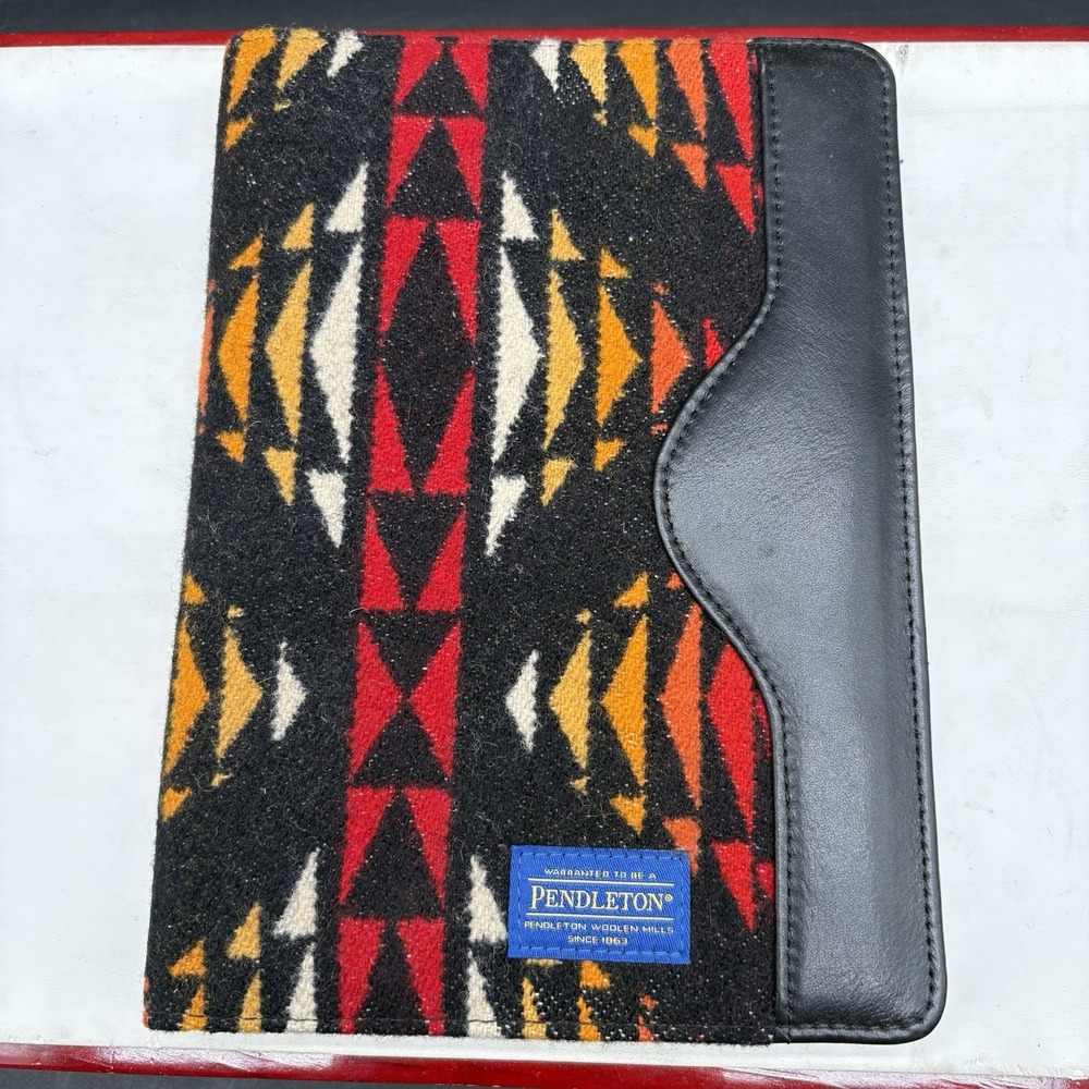 Pendleton Wool Jacquard Notebook Binder Cover Black Leather Multi Color Pattern
